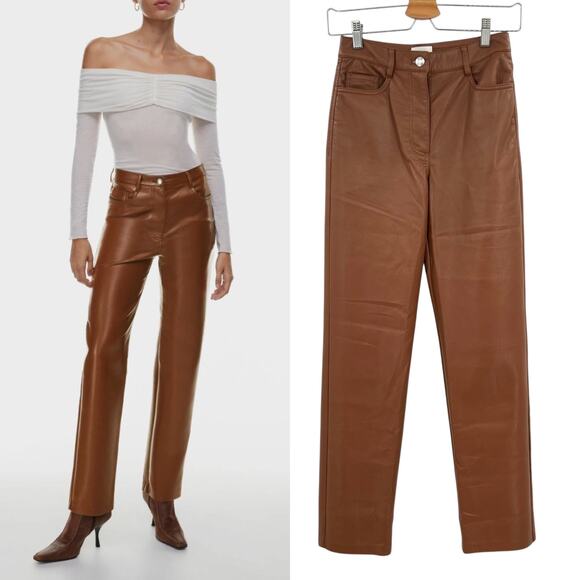 Aritzia Wilfred The Melina Pant Faux Vegan Leather High Waist Cognac‎ Brown 0 - Picture 1 of 12
